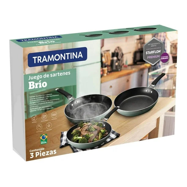 Juego de Sarténes Brío Tramontina Verdes 3 pzas