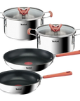 T-fal Batería de 6 Piezas Opti'Space de Acero Inoxidable